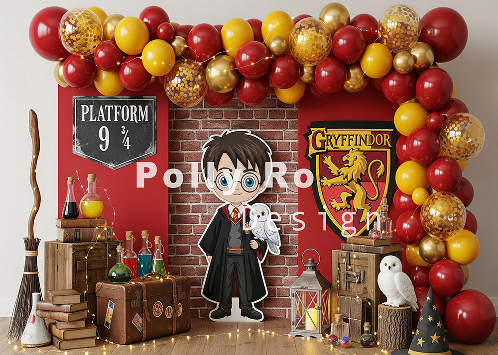 Avezano Red Yellow Gold Balloon Brick Arch Photography Backdrop Designed By Polly Ro Design