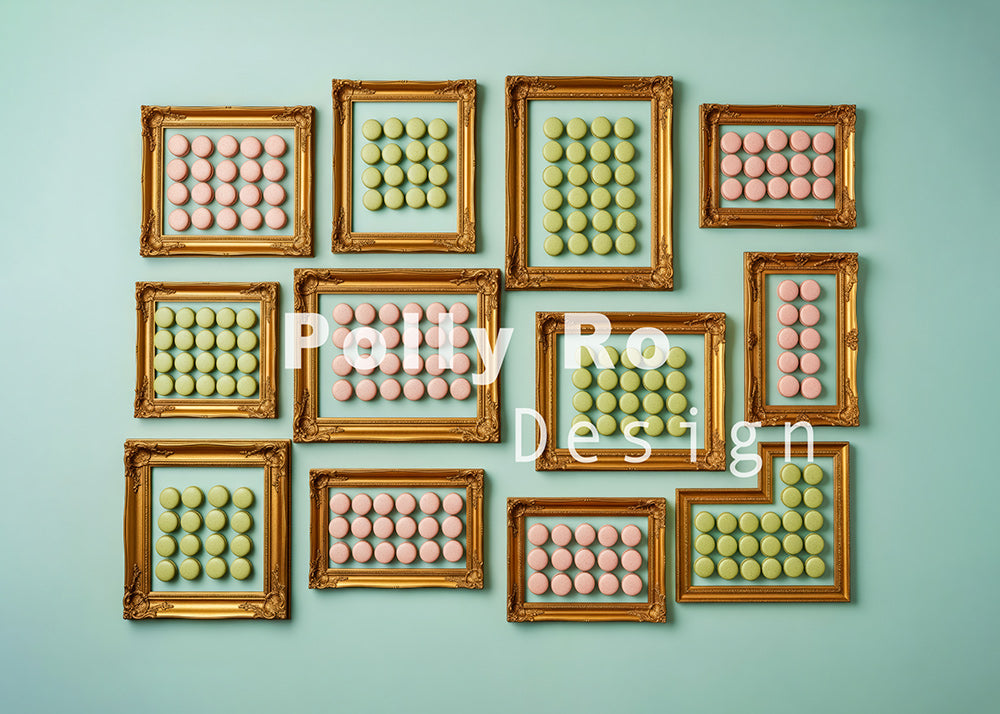 Avezano Pastel Macaron Gold Frame Arrangement Mint Photography Backdrop Designed By Polly Ro Design