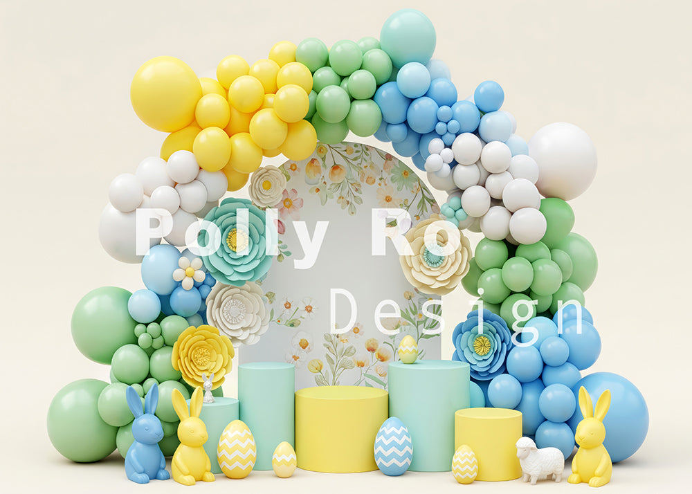 Avezano Pastel Easter Bunny Egg Balloon Arch Floral Photography Backdrop Designed By Polly Ro Design