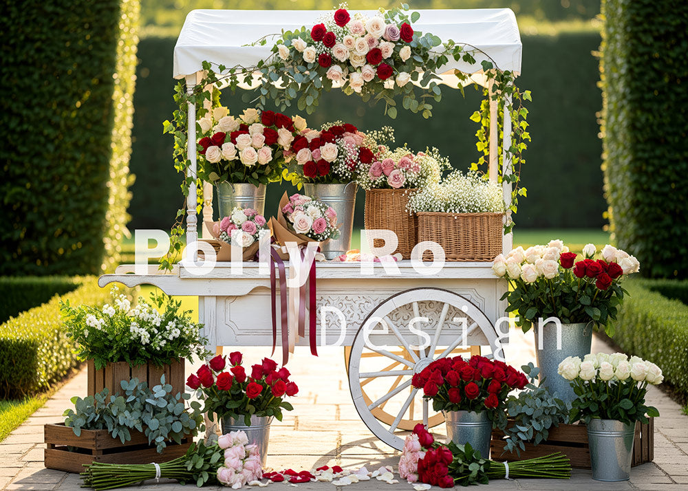 Toile de fond pour photographie de baiser de roses et de ballons de la Saint-Valentin d'Avezano conçue par Polly Ro Design