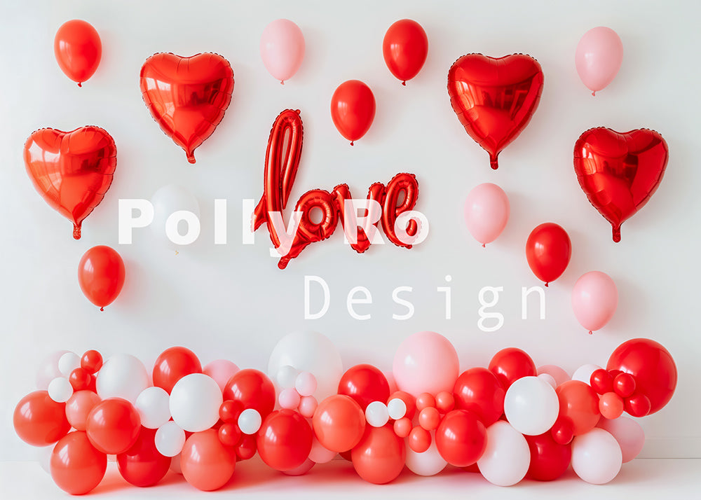 Avezano Red Heart Balloon "Love" Letter Valentine's Day Theme Photography Backdrop Designed By Polly Ro Design