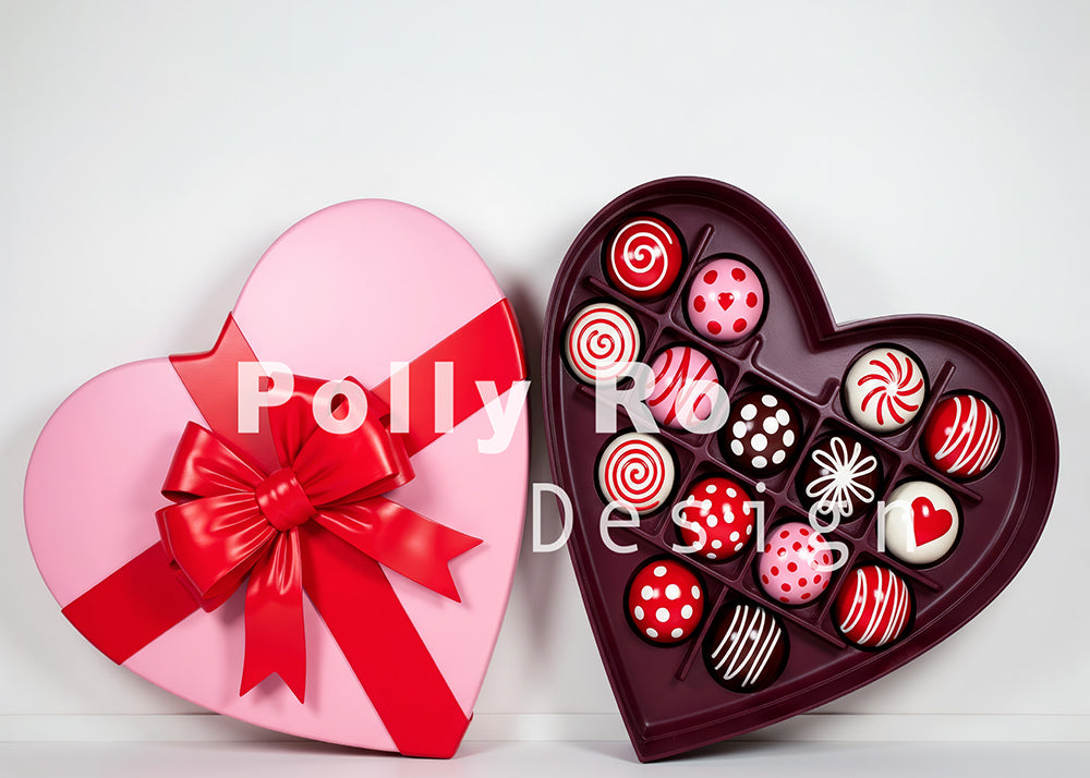 Avezano Pink Heart Gift Box Valentine's Theme Photography Backdrop Designed By Polly Ro Design