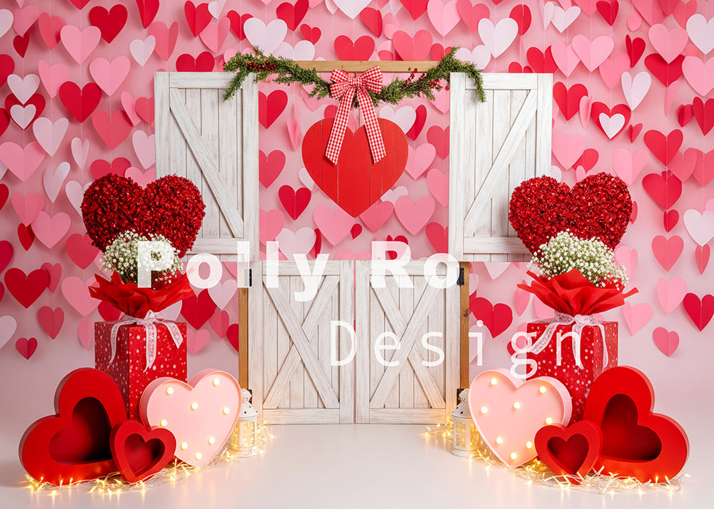 Toile de fond pour photographie de baiser de roses et de ballons de la Saint-Valentin d'Avezano conçue par Polly Ro Design