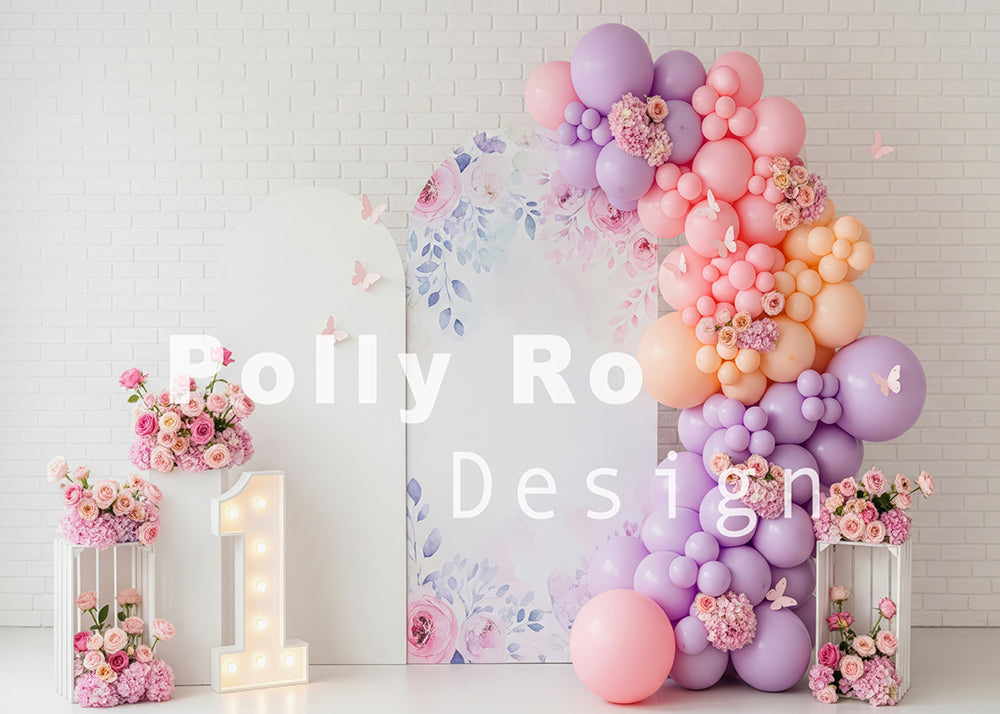 Toile de fond pour photographie de baiser de roses et de ballons de la Saint-Valentin d'Avezano conçue par Polly Ro Design