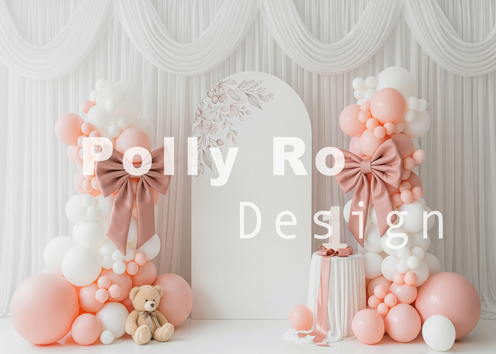 Avezano Blush and White Balloon Arch Photography Backdrop Designed By Polly Ro Design