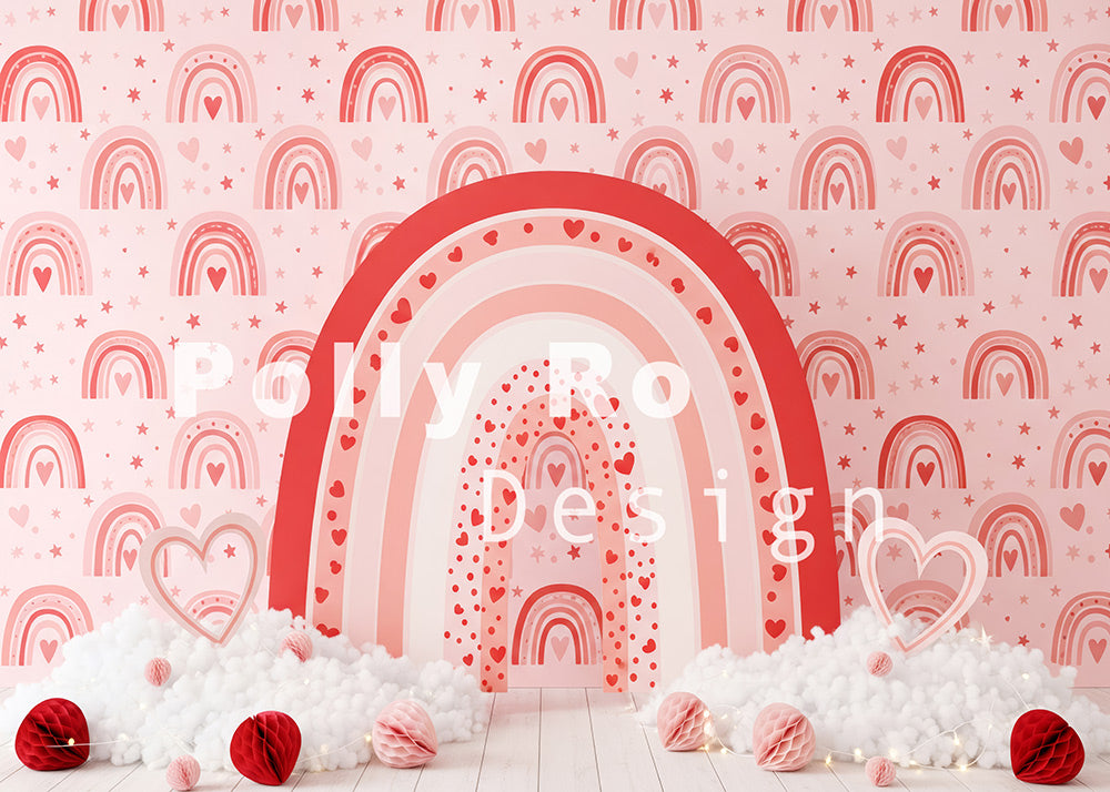 Avezano Pink Rainbow and Heart Pattern Photography Backdrop Designed By Polly Ro Design