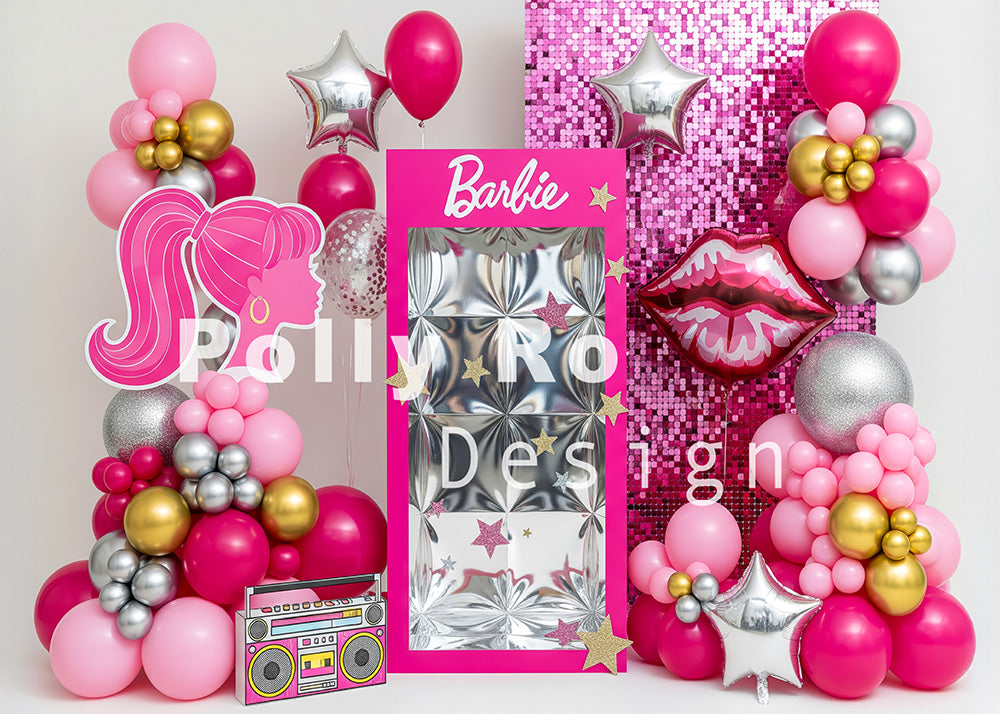 Avezano Barbie Pink and Gold Sequin Photography Backdrop Designed By Polly Ro Design
