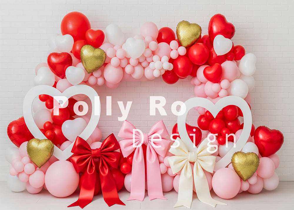 Avezano Red and Pink Heart Wooden Door Photography Backdrop Designed By Polly Ro Design