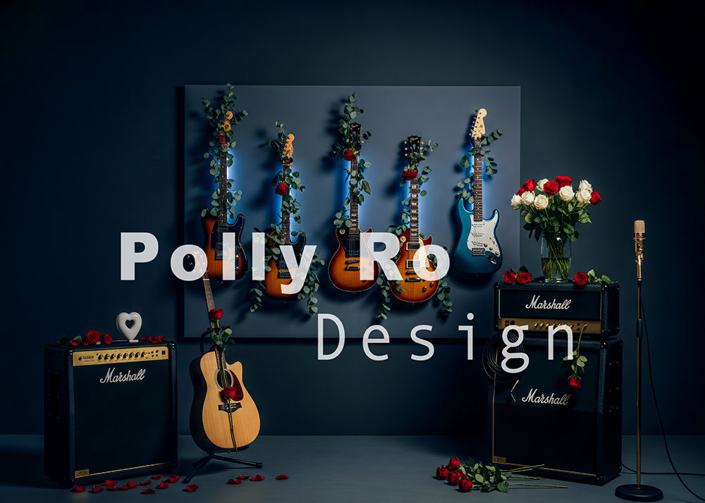 Avezano Guitar and Rose Music Theme Photography Backdrop Designed By Polly Ro Design