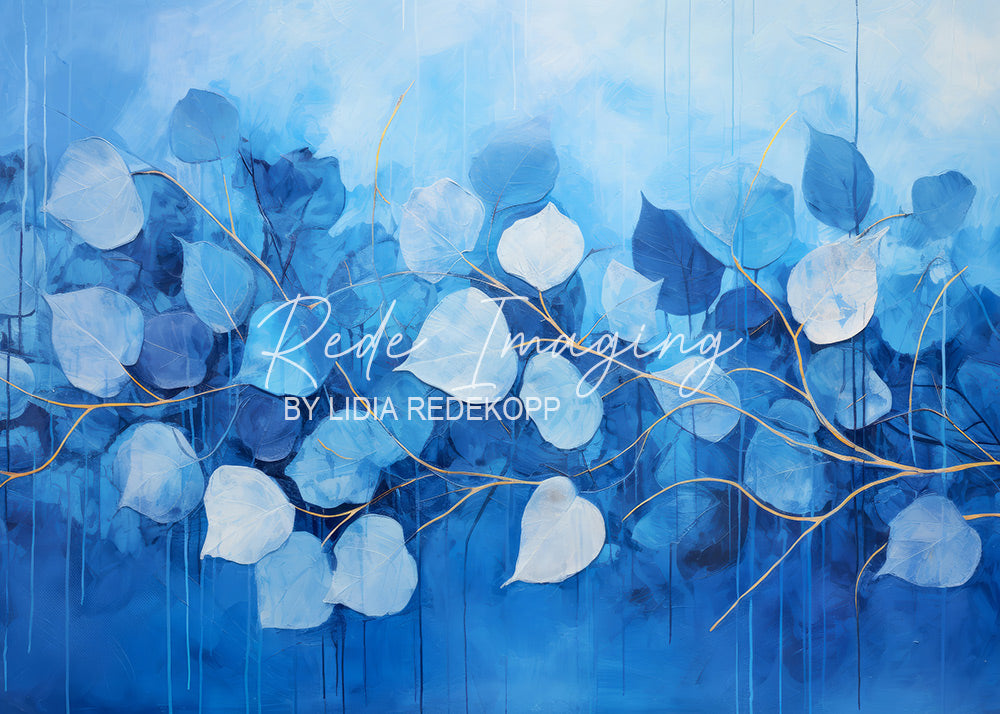 Avezano Blue-Tone Eucalyptus Leaf Oil Painting Photography Backdrop Designed By Lidia Redekopp