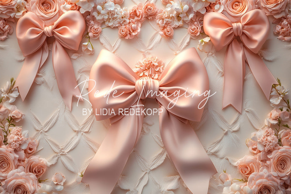 Avezano Peach Bow and Floral Photography Backdrop Designed By Lidia Redekopp