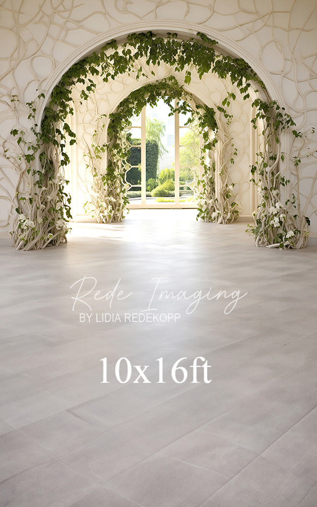 Avezano White Vine Arch and Garden View Photography Backdrop Designed By Lidia Redekopp