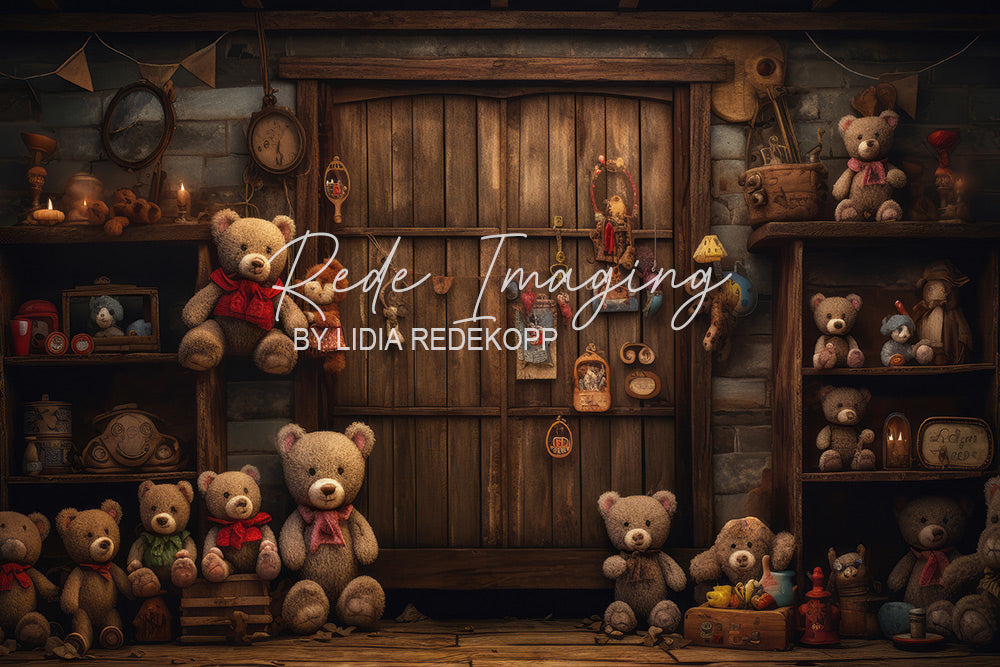 Avezano Wooden Door Teddy Bear Photography Backdrop Designed By Lidia Redekopp