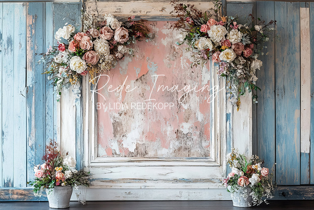 Avezano Pink Distressed Wall Floral Frame Photography Backdrop Designed By Lidia Redekopp