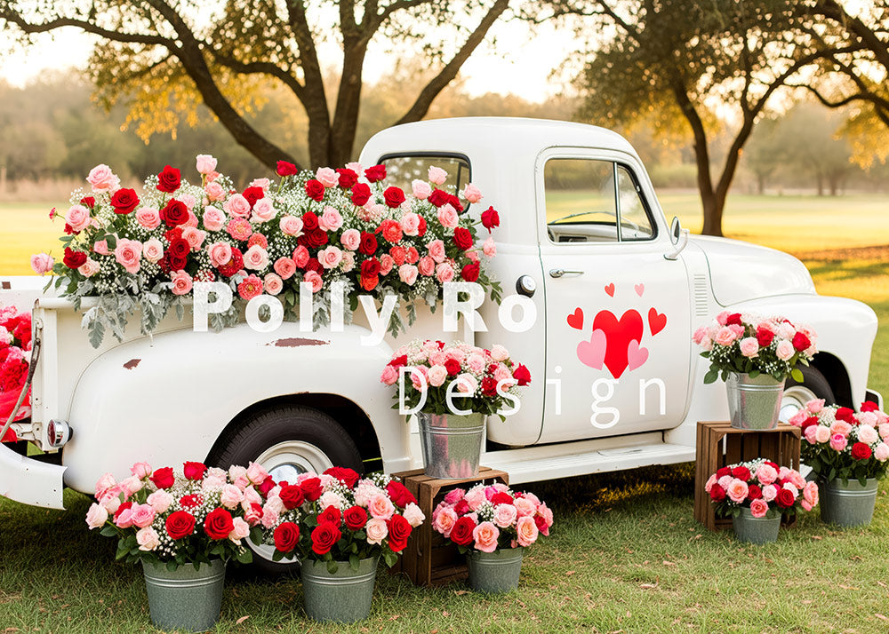 Toile de fond pour photographie de baiser de roses et de ballons de la Saint-Valentin d'Avezano conçue par Polly Ro Design