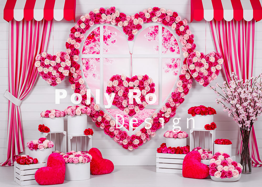 Avezano Pink Floral Heart Window Photography Backdrop Designed By Polly Ro Design