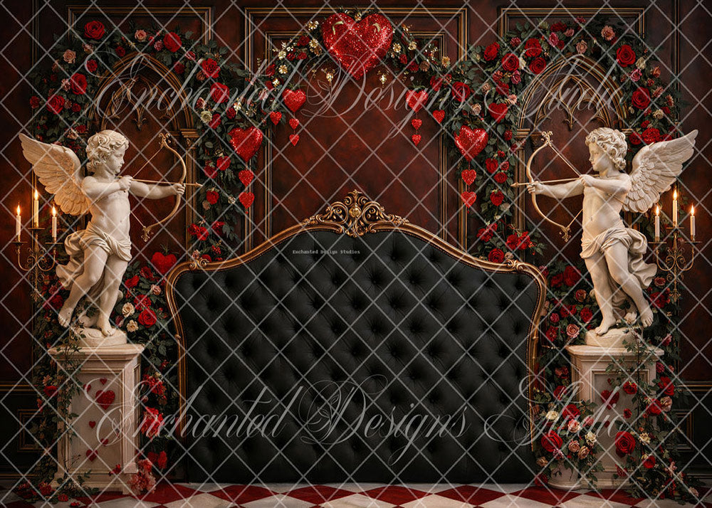 Avezano Red and Gold Cupid Heart Backdrop Designed By Enchanted Design Studio