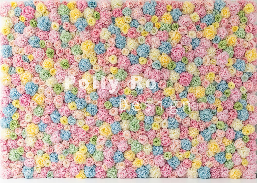 Avezano Pastel Multi-Color Floral Wall Photography Backdrop Designed By Polly Ro Design