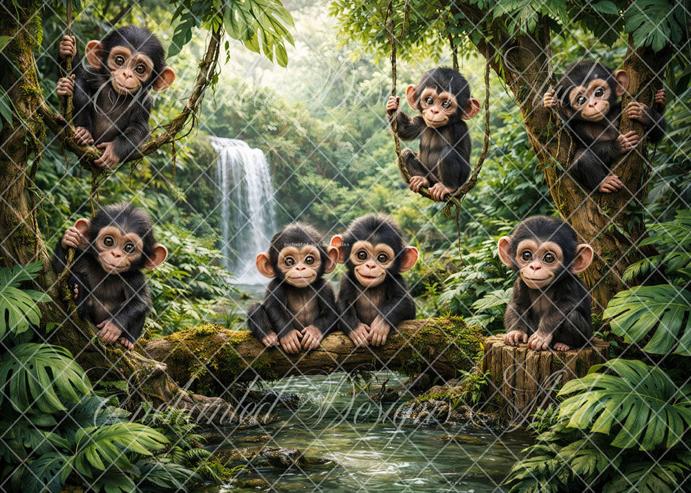Avezano Jungle Monkeys Waterfall Backdrop Designed By Enchanted Design Studio