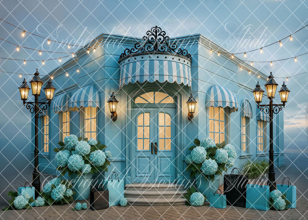 Avezano Blue Hydrangea Shop Backdrop Designed By Enchanted Design Studio