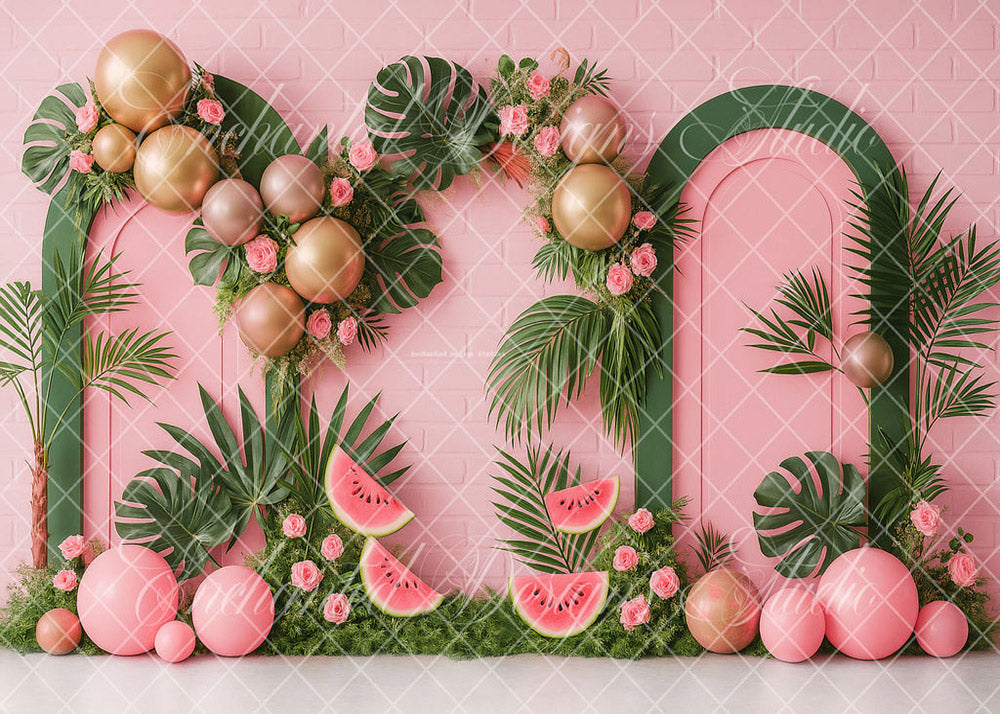 Avezano Pink Brick Watermelon Arch Backdrop Designed By Enchanted Design Studio
