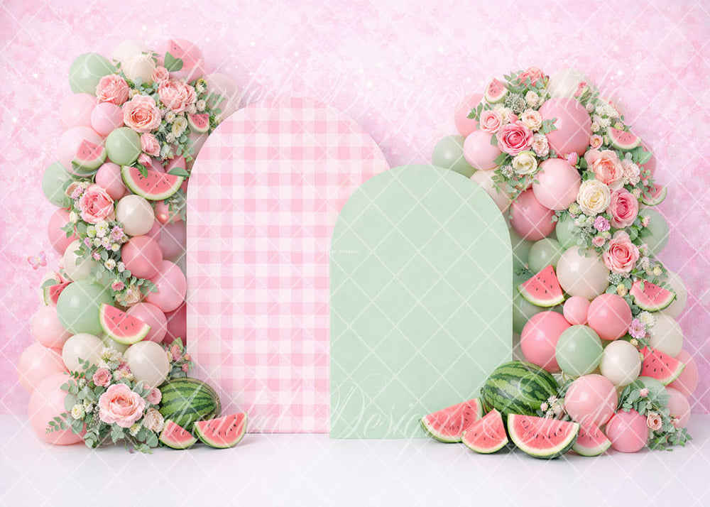 Avezano Watermelon Gingham Arch Backdrop Designed By Enchanted Design Studio