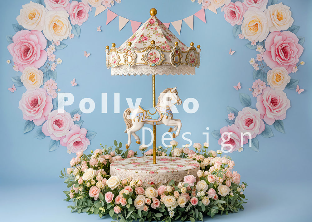 Toile de fond pour photographie de baiser de roses et de ballons de la Saint-Valentin d'Avezano conçue par Polly Ro Design