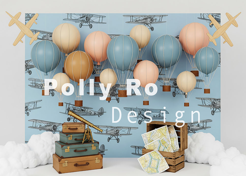 Toile de fond pour photographie de baiser de roses et de ballons de la Saint-Valentin d'Avezano conçue par Polly Ro Design