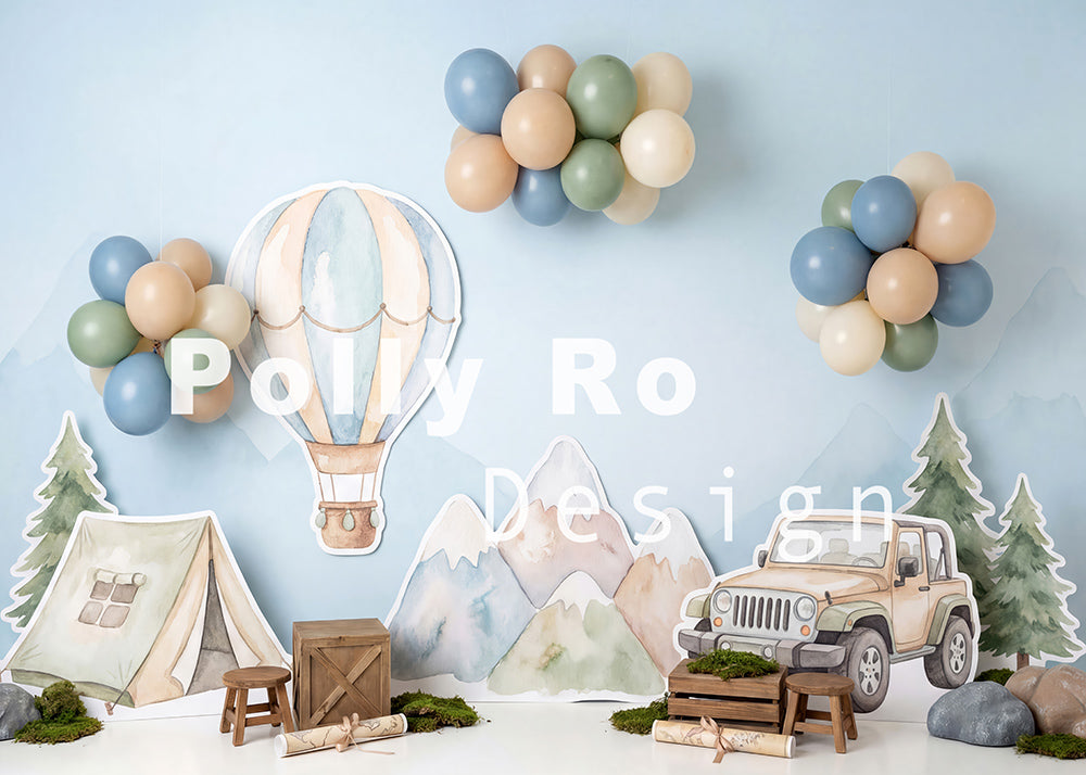 Toile de fond pour photographie de baiser de roses et de ballons de la Saint-Valentin d'Avezano conçue par Polly Ro Design