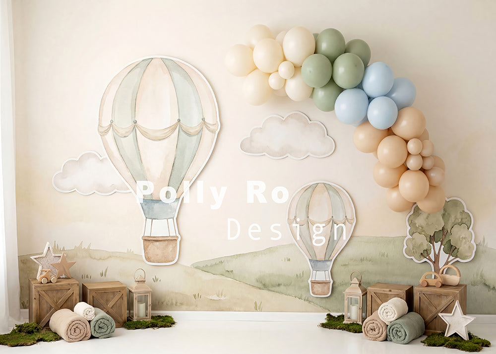 Toile de fond pour photographie de baiser de roses et de ballons de la Saint-Valentin d'Avezano conçue par Polly Ro Design