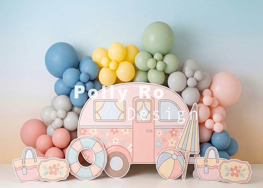 Toile de fond pour photographie de baiser de roses et de ballons de la Saint-Valentin d'Avezano conçue par Polly Ro Design