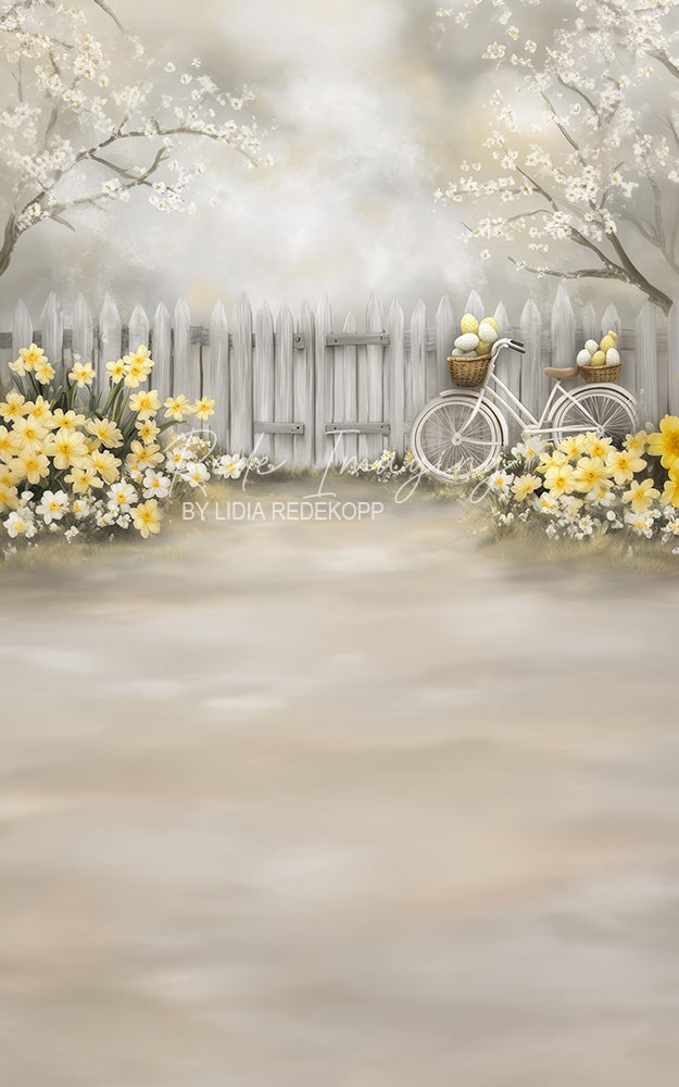 Avezano White Fence Yellow Flower Basket Photography Backdrop Designed By Lidia Redekopp