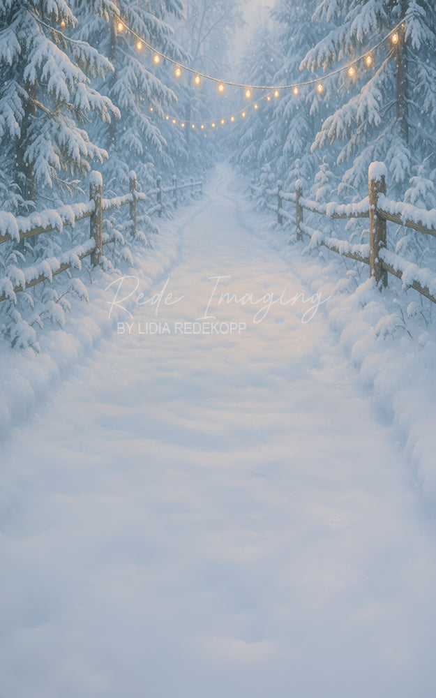 Avezano Snowy Pathway Fairy Lights Photography Backdrop Designed By Lidia Redekopp