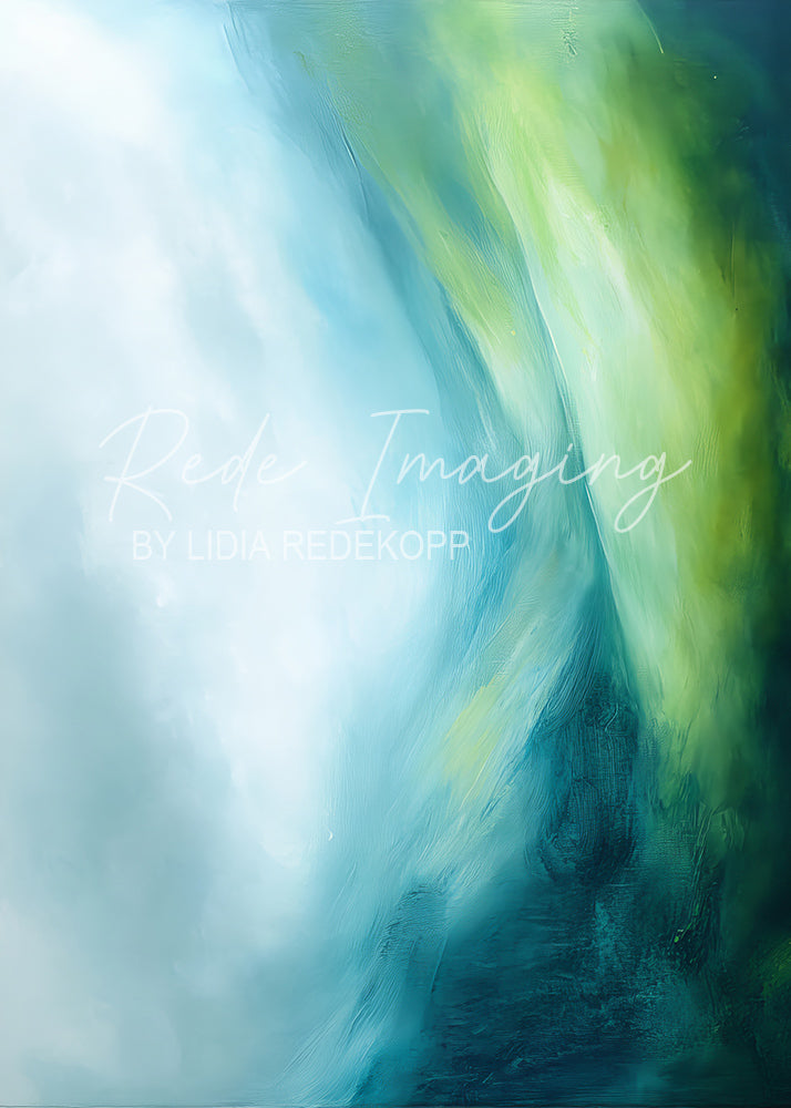 Avezano Teal Green Misty Landscape Abstract Photography Backdrop Designed By Lidia Redekopp