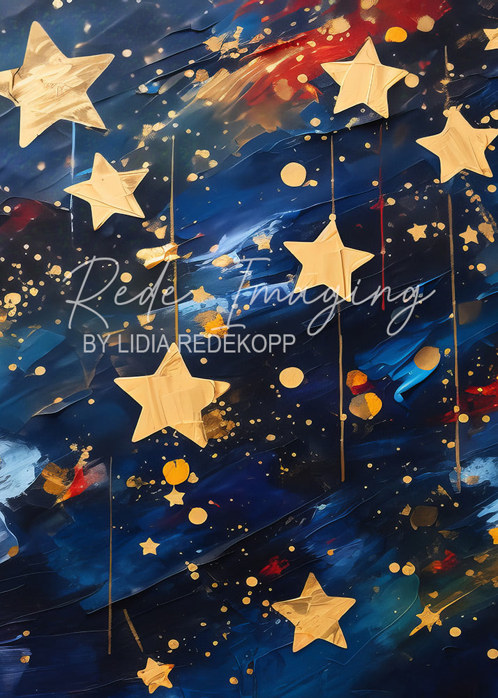 Avezano Navy Blue Gold Hanging Star Abstract Photography Backdrop Designed By Lidia Redekopp