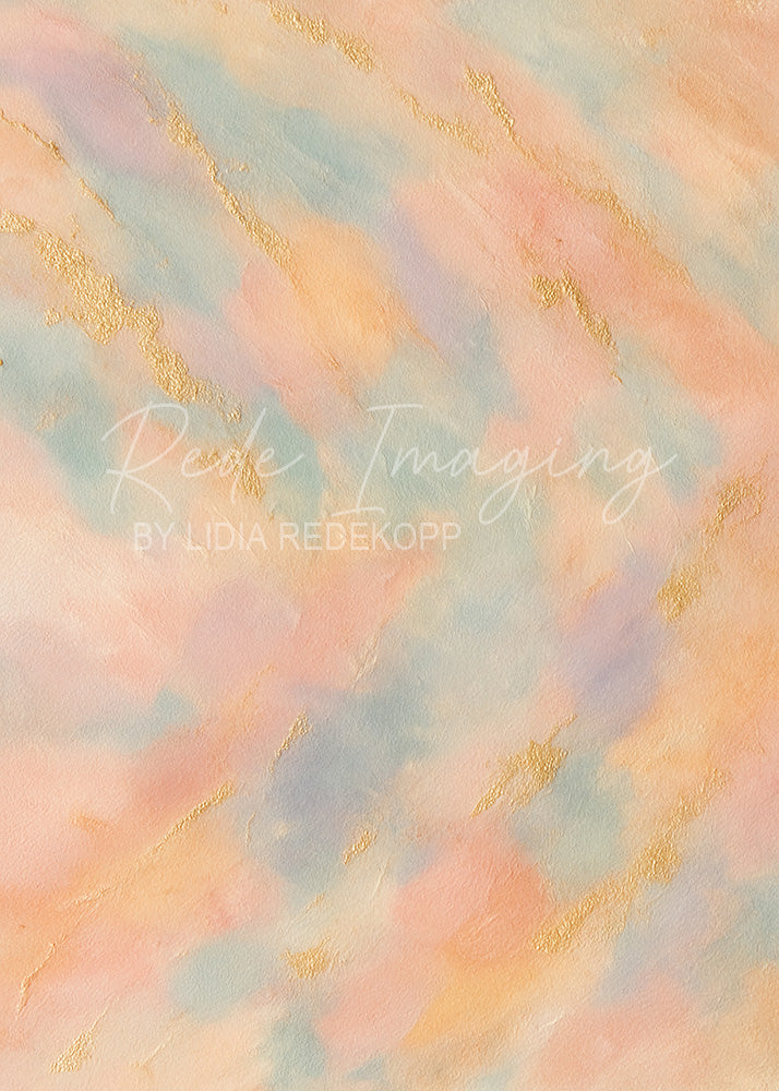 Avezano Pastel Peach Blue Gold Vein Abstract Photography Backdrop Designed By Lidia Redekopp