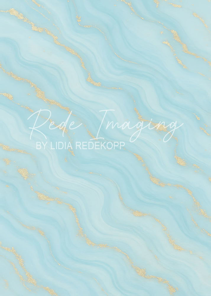 Avezano Soft Light Blue Wavy Gold Marble Photography Backdrop Designed By Lidia Redekopp