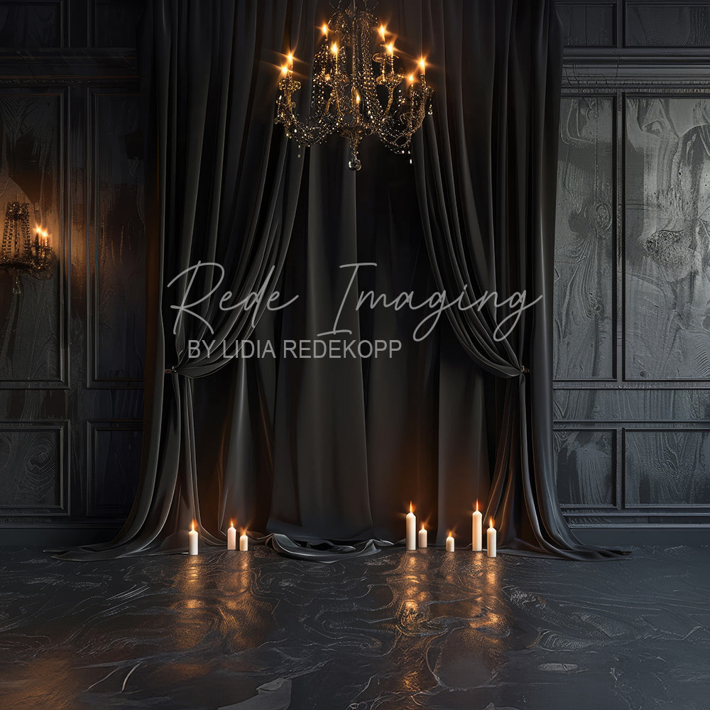 Avezano Dark Luxury Black Curtain Chandelier Candle Photography Backdrop Designed By Lidia Redekopp