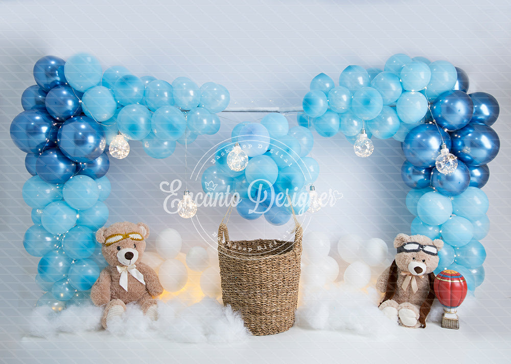 Avezano Blue Balloon Aviator Teddy Bear Basket Photography Background By Encanto Designer