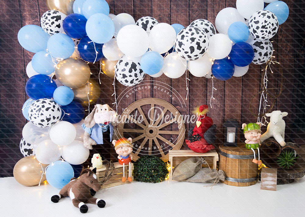 Avezano Farm Animal Cow Print Balloon Wheel Photography Background By Encanto Designer