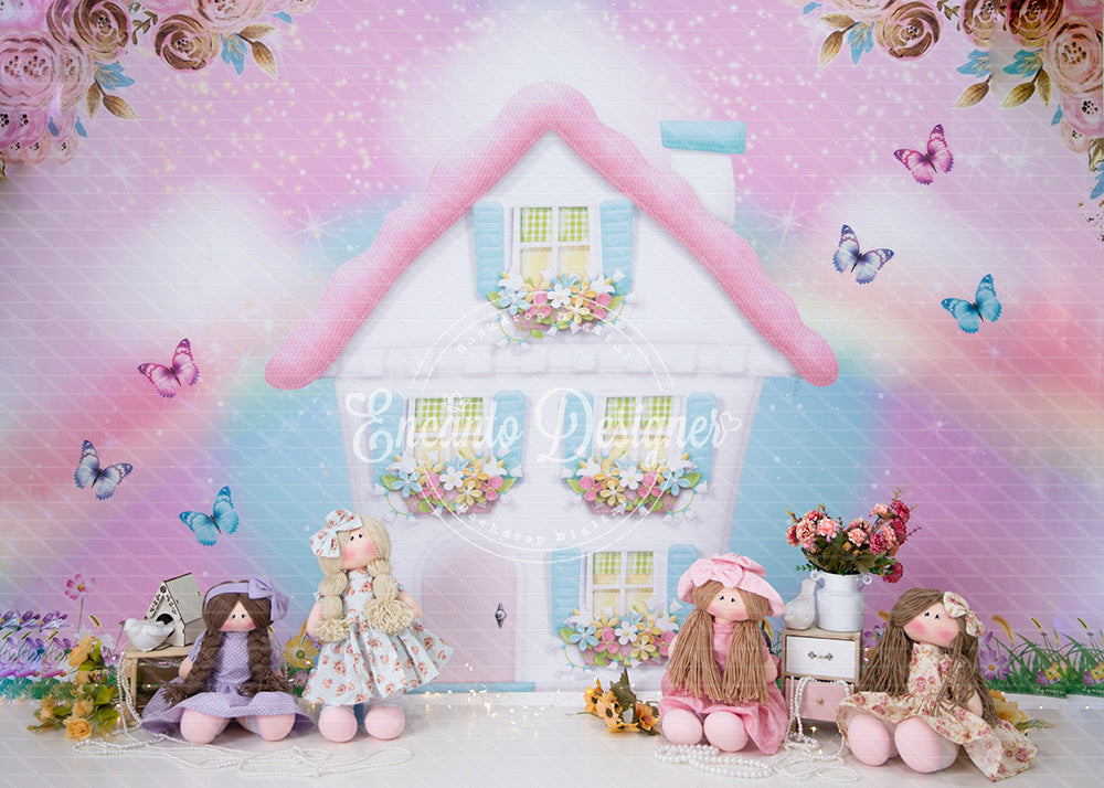 Avezano Pink Cottage and Rainbow House Photography Background By Encanto Designer