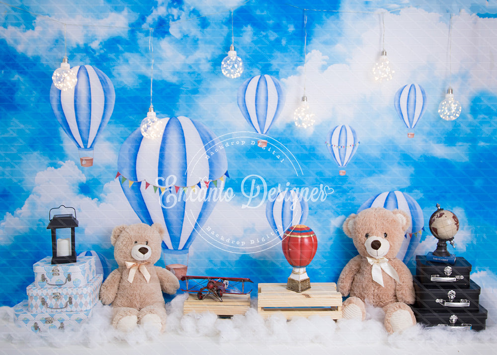 Avezano Blue Sky and Striped Balloon Photography Background By Encanto Designer