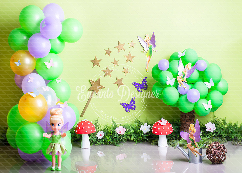 Avezano Tinker Bell Fairy Green Balloon Photography Background By Encanto Designer