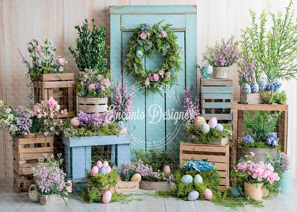 Avezano Rustic Easter Door Wreath Floral Photography Background By Encanto Designer