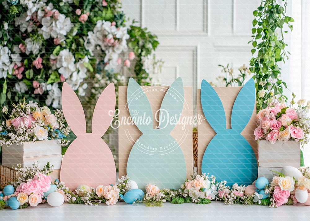 Avezano Pastel Bunny Silhouette Floral Easter Photography Background By Encanto Designer