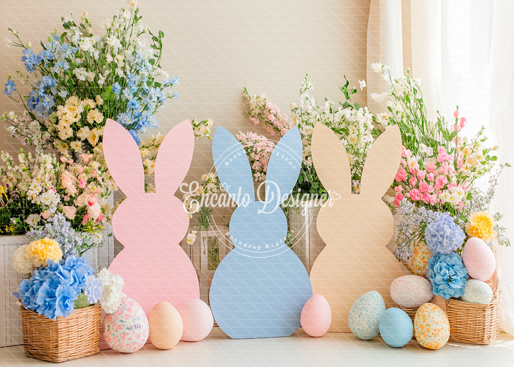 Avezano Spring Bunny Silhouette Floral Easter Photography Background By Encanto Designer