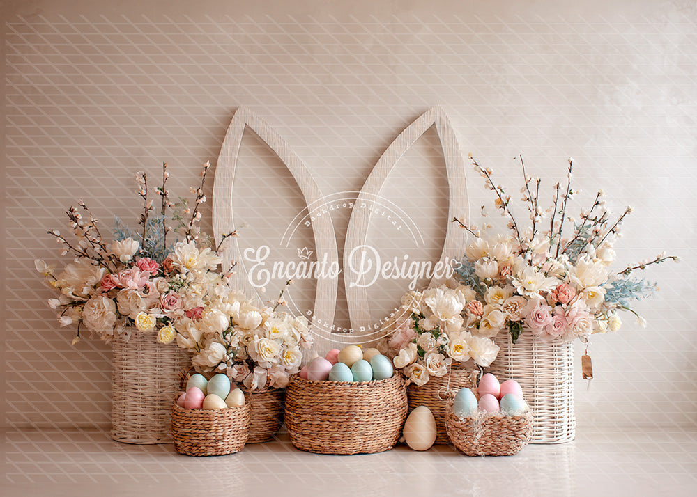 Avezano Minimalist Bunny Ears Floral Easter Photography Background By Encanto Designer