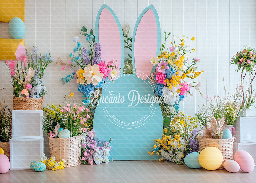 Avezano Mint Bunny Ears Floral Easter Photography Background By Encanto Designer