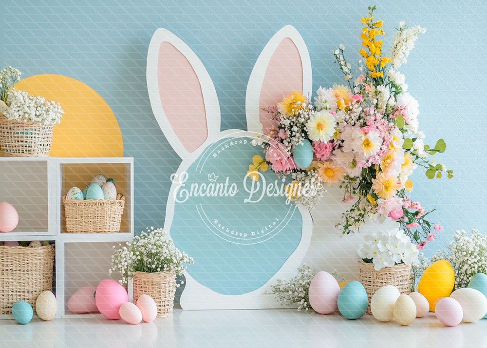 Avezano Bunny Head Silhouette Floral Easter Photography Background By Encanto Designer