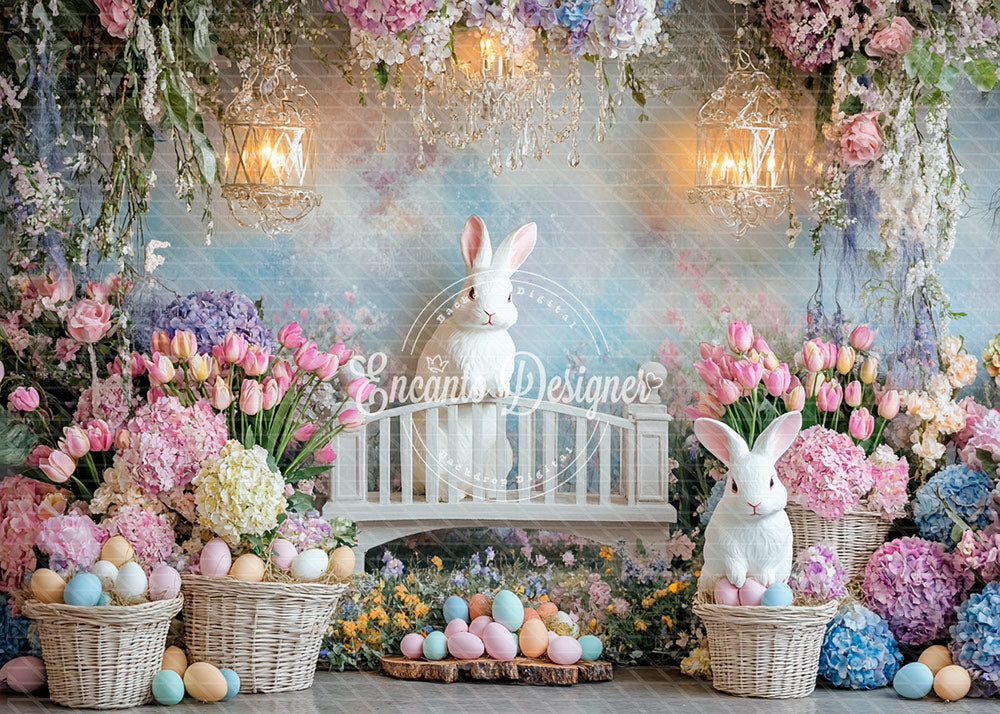 Avezano Luxury Easter Bunny Bridge Floral Photography Background By Encanto Designer
